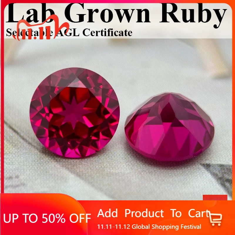 

Lab Grown Ruby Round Cut Red Color Charm Gemstone For Jewelry Diy Making With Certificate Pass Diamond Tester