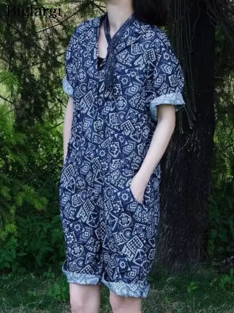

Oversized Summer V-Neck Playsuits Women Floral Print Fashion Ladies Playsuits Casual Loose Woman Playsuits