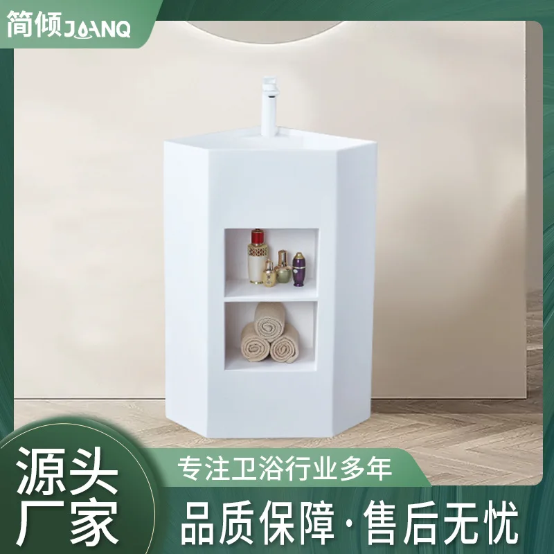 Creative triangle floor-to-ceiling wash basin small apartment bathroom corner corner two-layer storage grid column basin