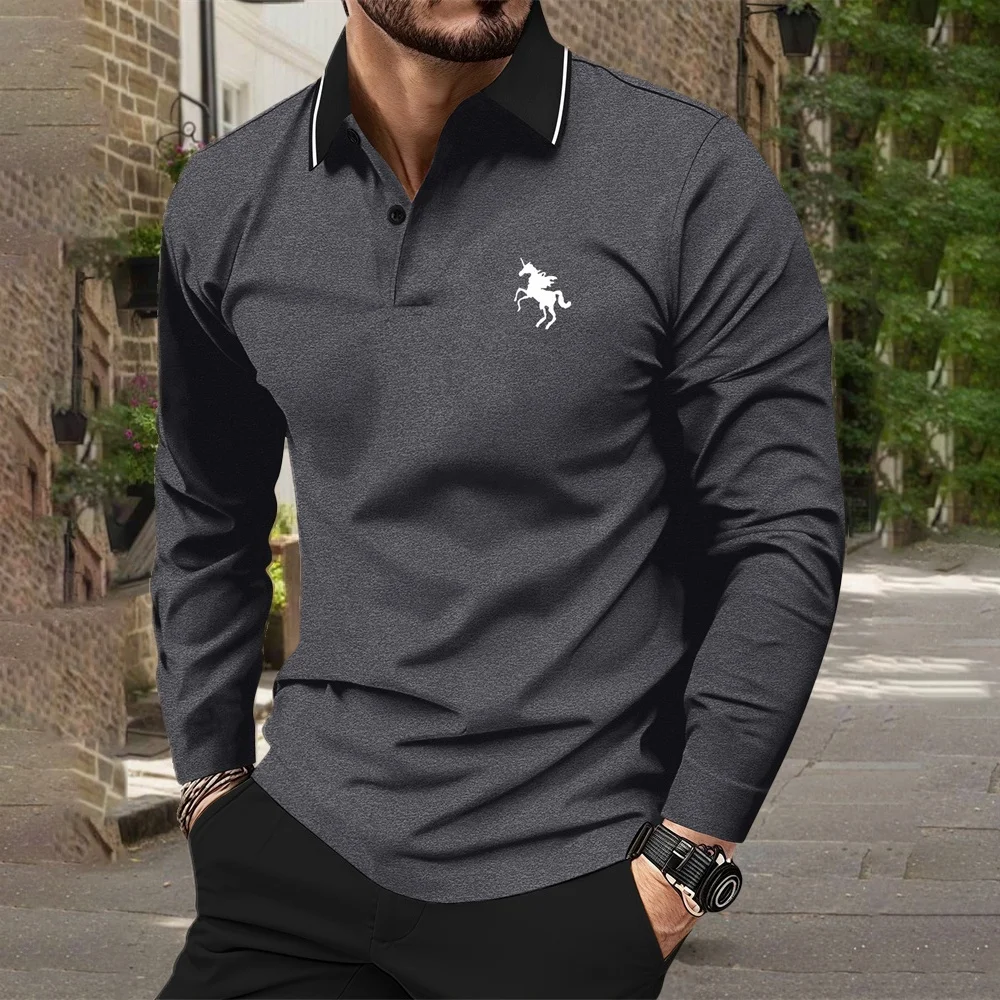 الرجال الربيع والخريف عارضة تنفس مريحة قميص بولو حار بيع أزياء رجال الأعمال طويلة الأكمام تي شيرت قميص