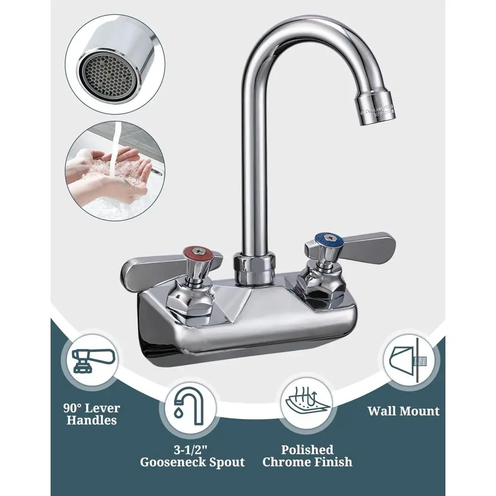 صنبور حوض يد مثبت على الحائط مكون من 4 أسطوانات مع صنبور معقوفة 3-1/2، رافعة مزدوجة، نحاس، صمام سيراميك لغرفة الغسيل والمرافق #6