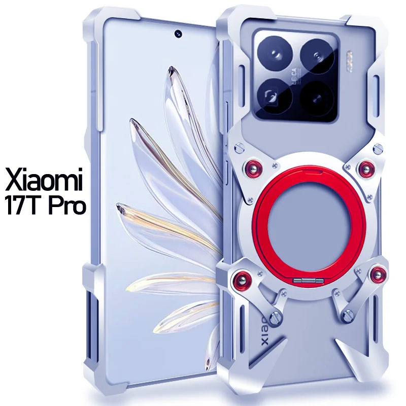 

Luxury punk style 360° Rotating bracket metal plating Back Cover For Xiaomi 17T 17 Pro Max Magnetic Fall prevention Phone Case
