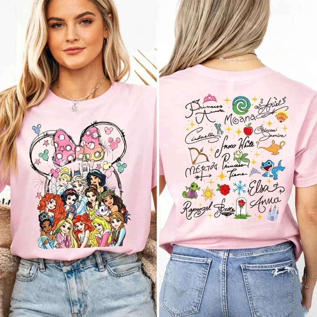 Parent-Child Princess T-Shirt Watercolor Magic Castle Print Family Matching Short Sleeve Top Kids Adult Casual Tee