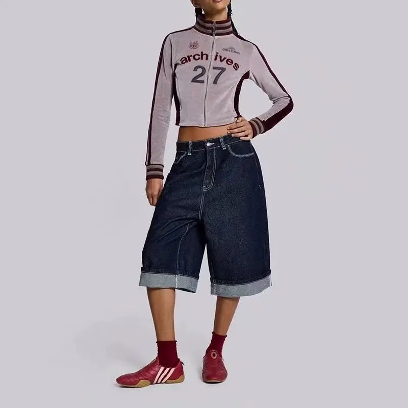 Jaded London Shorts Women's New Wide Leg Embroidered Jeans Hundred Printed Five Points Pants Denim