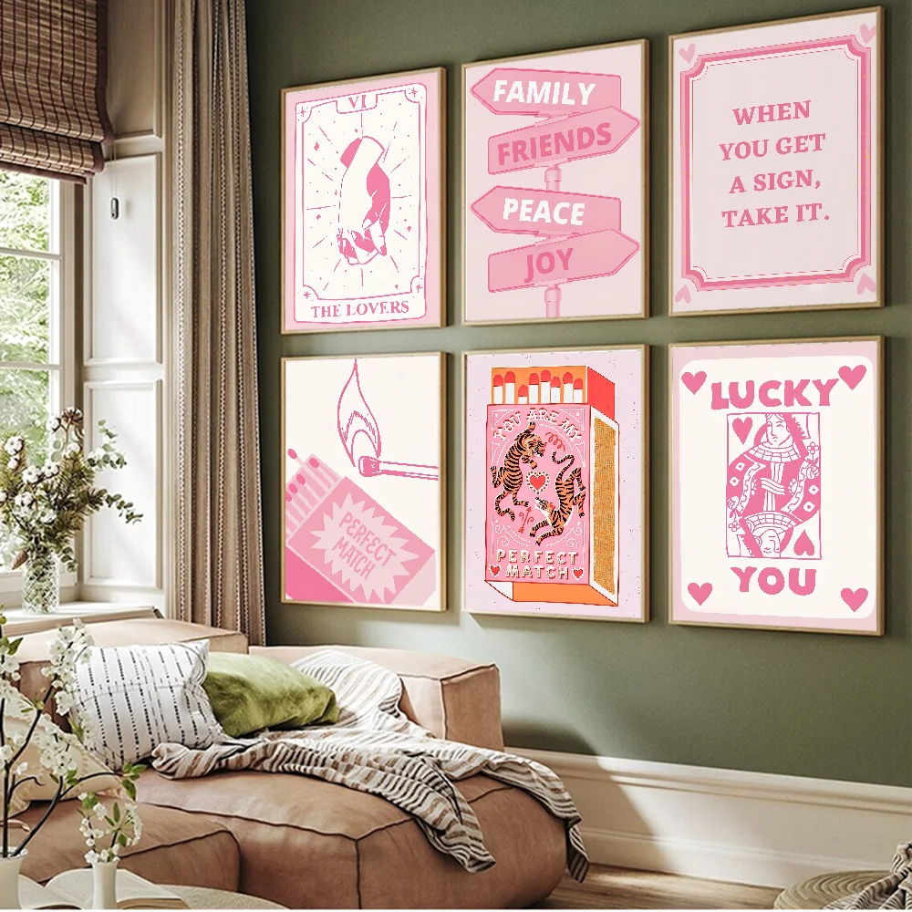 Pósteres de Anime estéticos de Lucky You, rosa, crema, Ace Card, decoración pegajosa, pintura, arte de pared, Papel Kraft blanco, decoración de pared