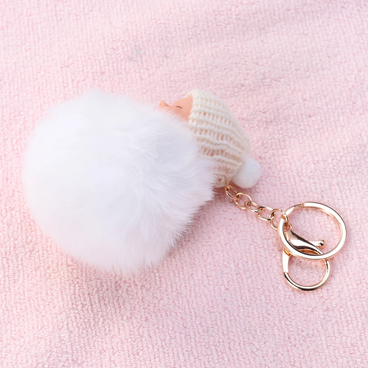 

Брелок для ключей с помпоном для спящего ребенка, светло-розовый, очаровательный брелок для ключей для сумки, автомобильного телефона, кошелька, подвеска, подарок для женщин и дам