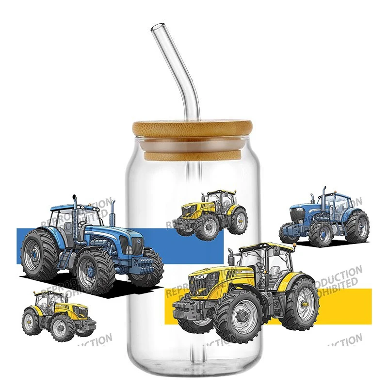 

High Quality 3D Tractors Design UV DTF Cup Wrap for 16oz Libbey Glasses DIY Mug Decal Transfer Sticker