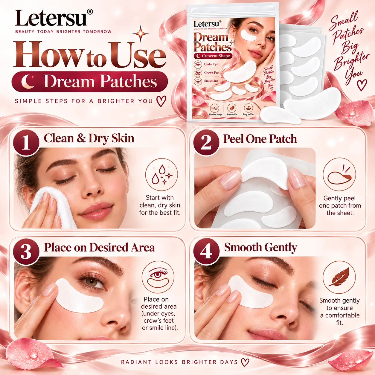 40PCS Under Eye Patches Crescent Face Patches for Eye Cheek Smile Line Soft Comfortable Facial Skin Care Beauty Patch Set