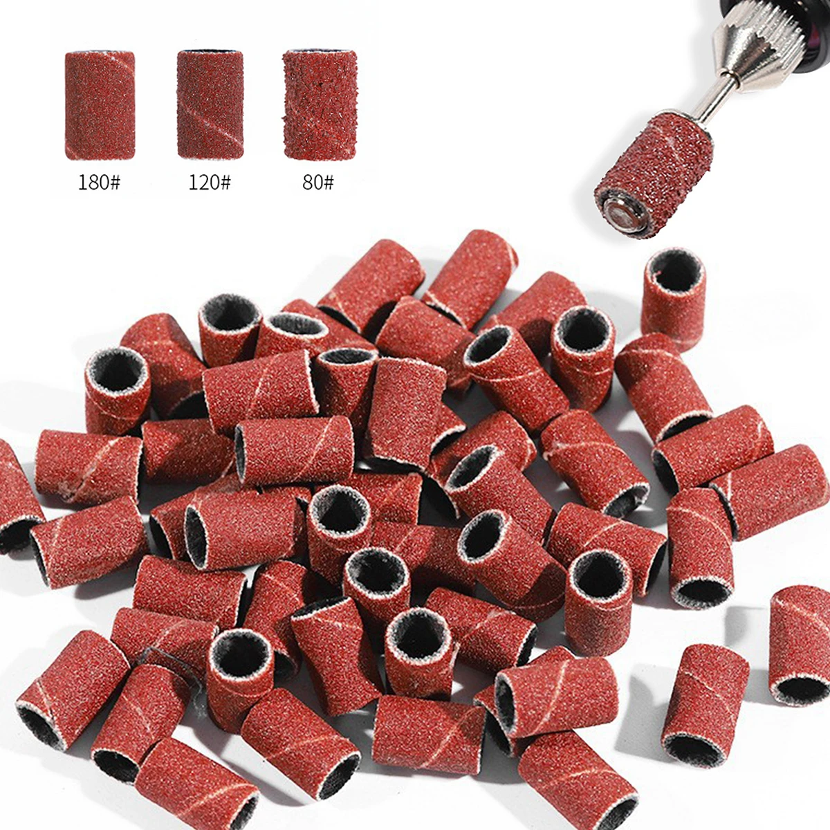 Set di 100/50 Pezzi di Fasce Abrasive per Macchina per Manicure Elettrica, Grana 180/120/80, Punte per Trapano per Unghie, Set di Strumenti per Pedicure