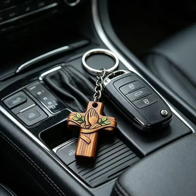 1/3pcs/1set Religious Wood Cross Keychain Favor Bulk Dove Print Organza Bags Tags Baptism Church Wedding Mini Guest Gift Supplie