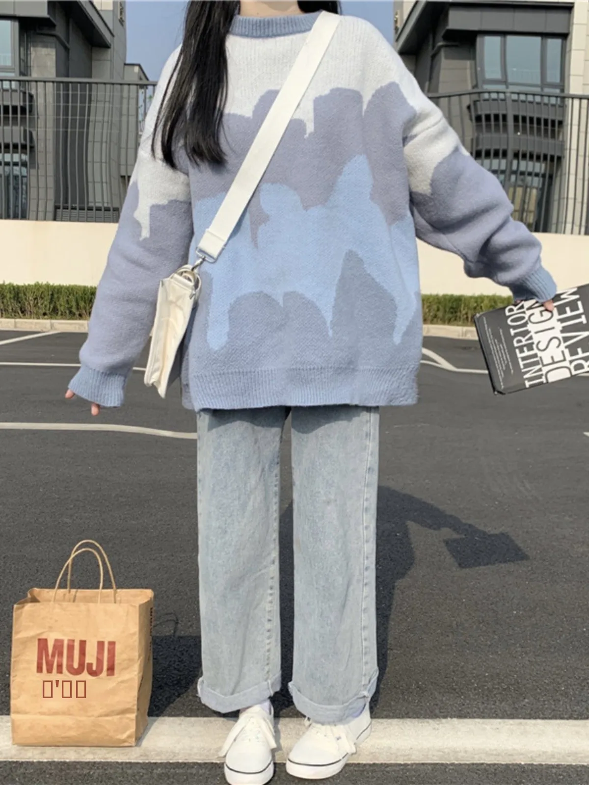 

Осень-зима, новый японский свитер Fre Color Blo, круглый вязаный свитер, женский студенческий корейский ленивый свободный верхняя одежда, модная