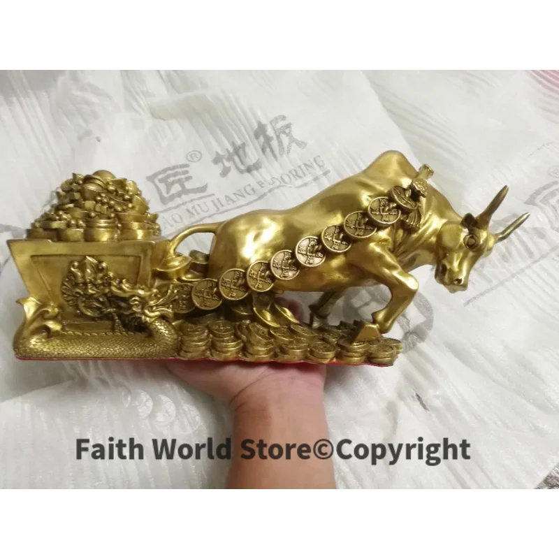 LARGE -HOME office SHOP Business Money Drawing GOOD LUCK efficacious Mascot # Equity Stock market Cattle FENG SHUI Brass statue