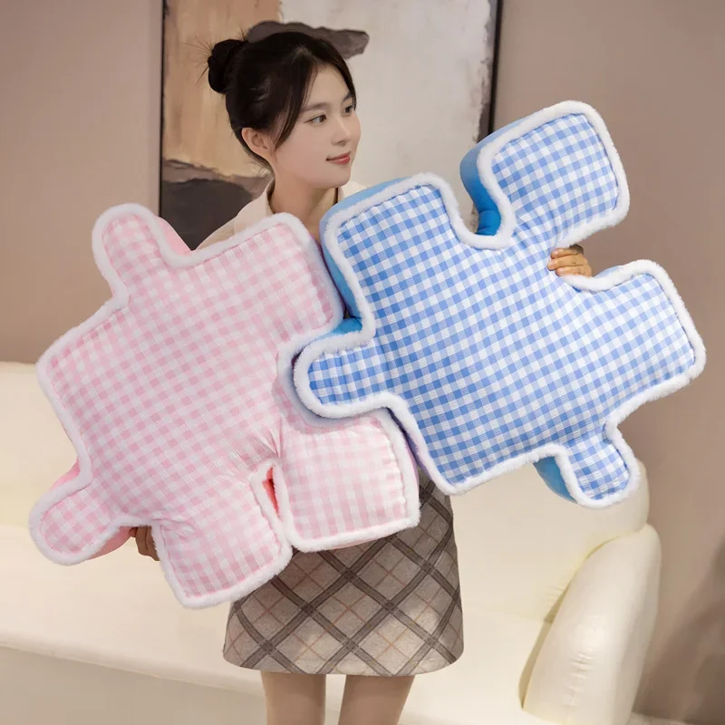 Grazioso puzzle peluche cuscino imbottito accogliente cuscino a quadretti colorato morbido cuscino per divano sedia arredamento creativo per la casa