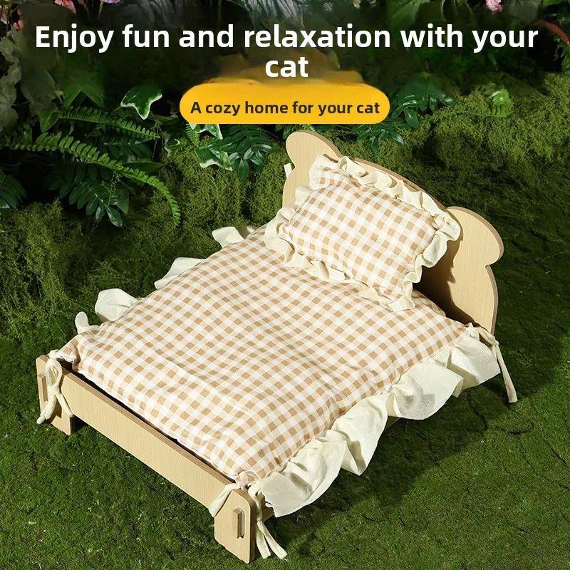 

Теплая съемная моющаяся деревянная лежанка-диван для животных на все сезоны, большой размер, наполнитель из ПП-хлопка, искусственный короткий ворс, вельвет