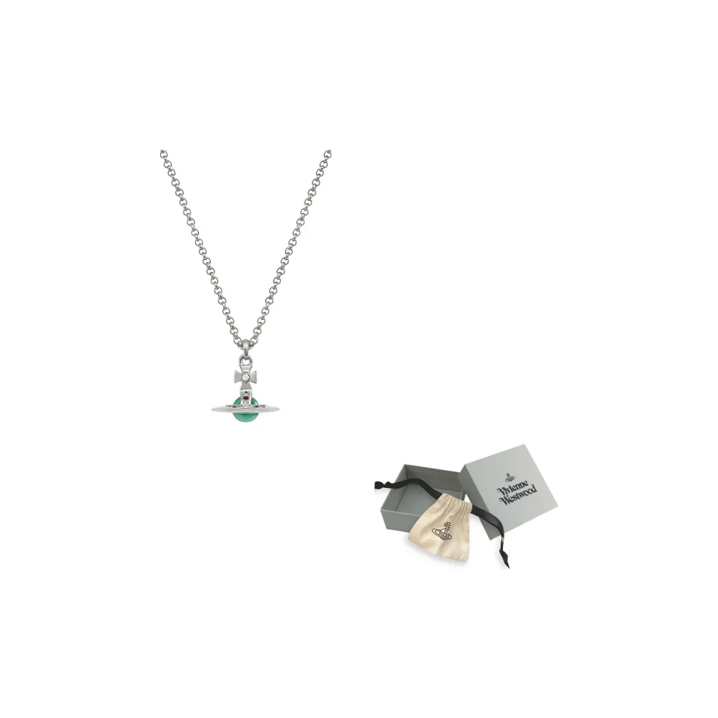 

Vivienne Westwood Zircon Brass Earth Pendant Necklace Women's Silver/Mint Green 8050889174424