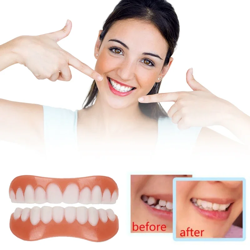 Sdotter New False Teeth Silicone Upper & Lower Veneers Perfect Laugh Veneers Dentures Paste Fake Teeth Braces Comfortable Teeth