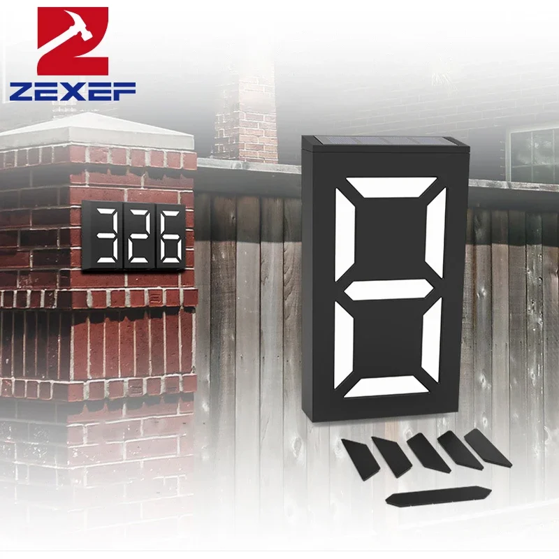 ZEXEF Outdoor Solar Power LED Number Sign Light House Hotel Store Door Address Lights Plate Door Sign Door Number Light