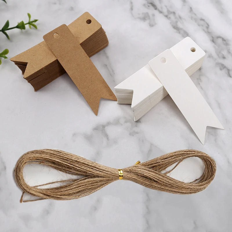 

100Pcs Blank Thank You Tag Cake Decoration for Wedding Guest Gift Birthday Party Kraft Labels Paper Tags Listing Card with Rope
