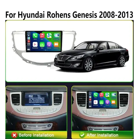 현대 로헨스 제네시스용 올인원 멀티미디어 DVD 플레이어, 안드로이드 14, DSP QLED 카플레이, 2008 2013, GPS 스테레오