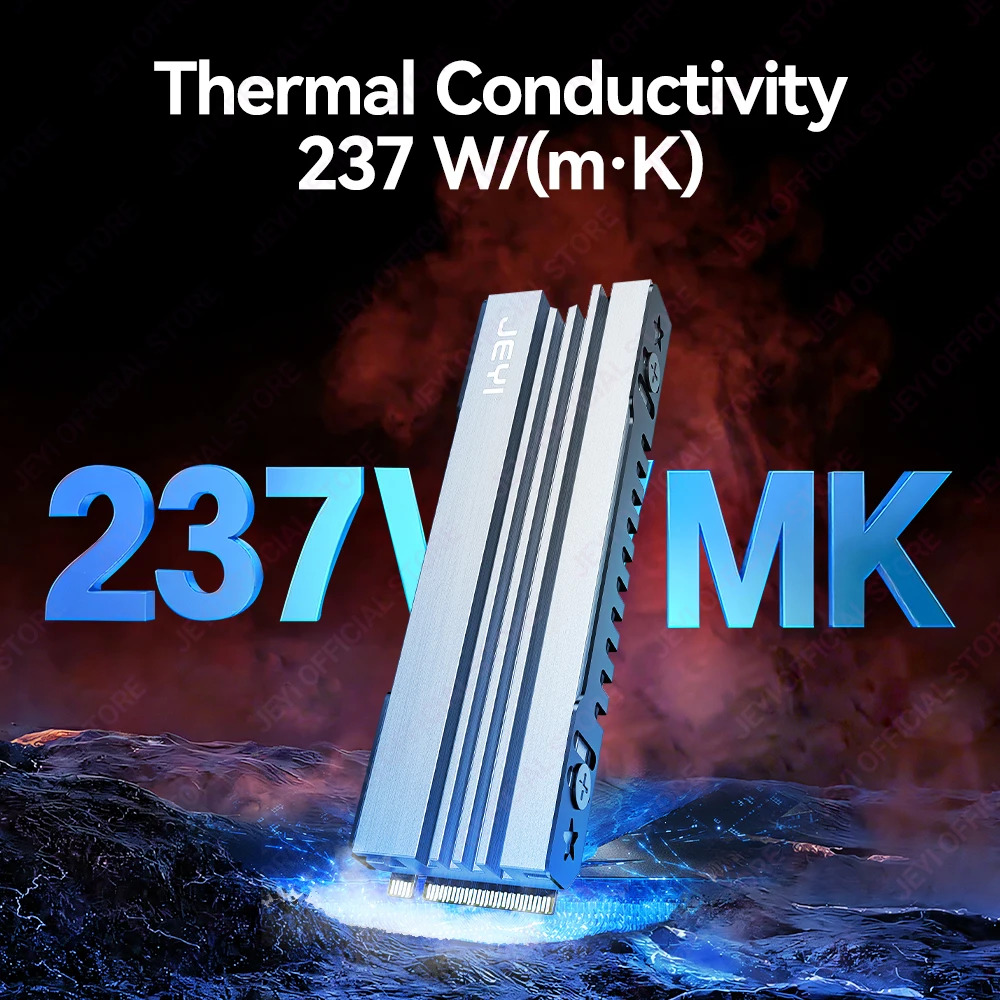 JEYI M.2 SSD (2 قطعة) سبائك الألومنيوم رقيقة جدا 6 مللي متر بالوعة الحرارة 237 واط/(M·K) الموصلية الحرارية العالية مناسبة للكمبيوتر/PS5/الكمبيوتر المحمول/ITX