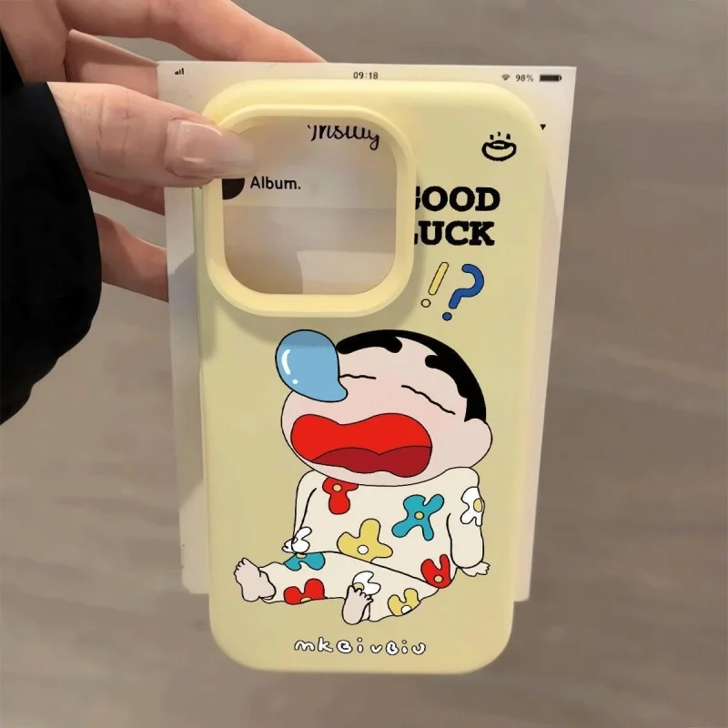 مضحك الكرتون لطيف الشخير الشخير تلوين شين تشان منامة جراب هاتف آيفون 11 12 13 14 15 16 17 برو ماكس سيليكون الغطاء الخلفي #6