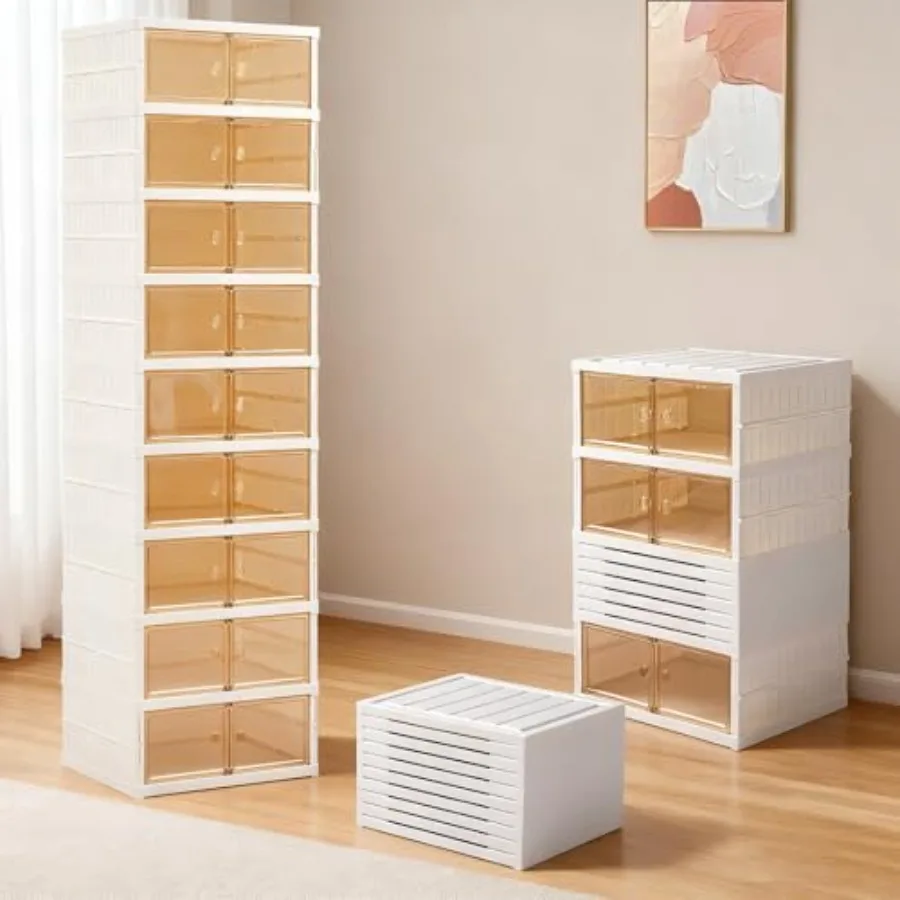 

9-Tier Foldable Shoe Rack Organizer Clear Plastic Collapsible Shelf for Entryway Living Room Stackable with Door Easy Assembly