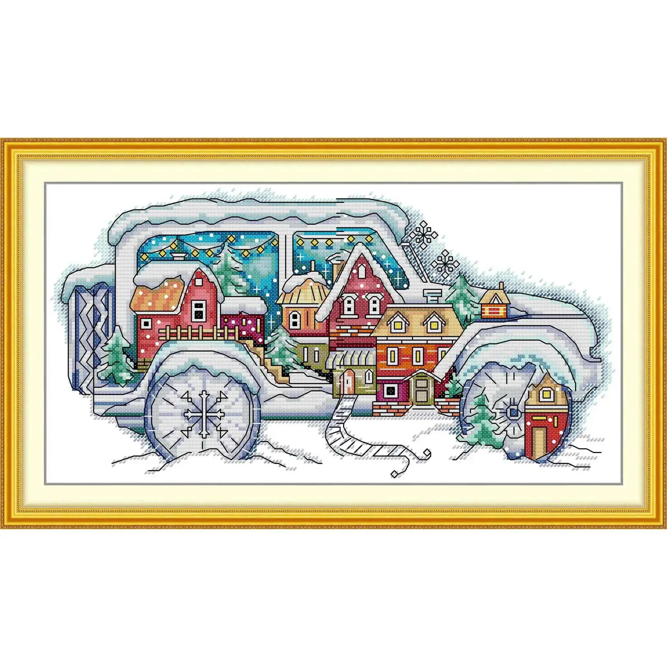 Joy Sunday Pre-printed Cross Stitch Kit  Easy Pattern Aida  Stamped Fabric Embroidery Set-The Christmas House