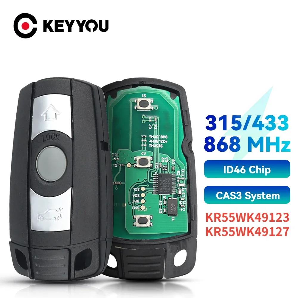 KEYYOU With Battery For BMW CAS3 1/3/5/7 Series X5 X6 E60 E61 E70 E71 E87 E90 Z4 KR55WK491 Remote Key 315/433/868MHz PCF7953