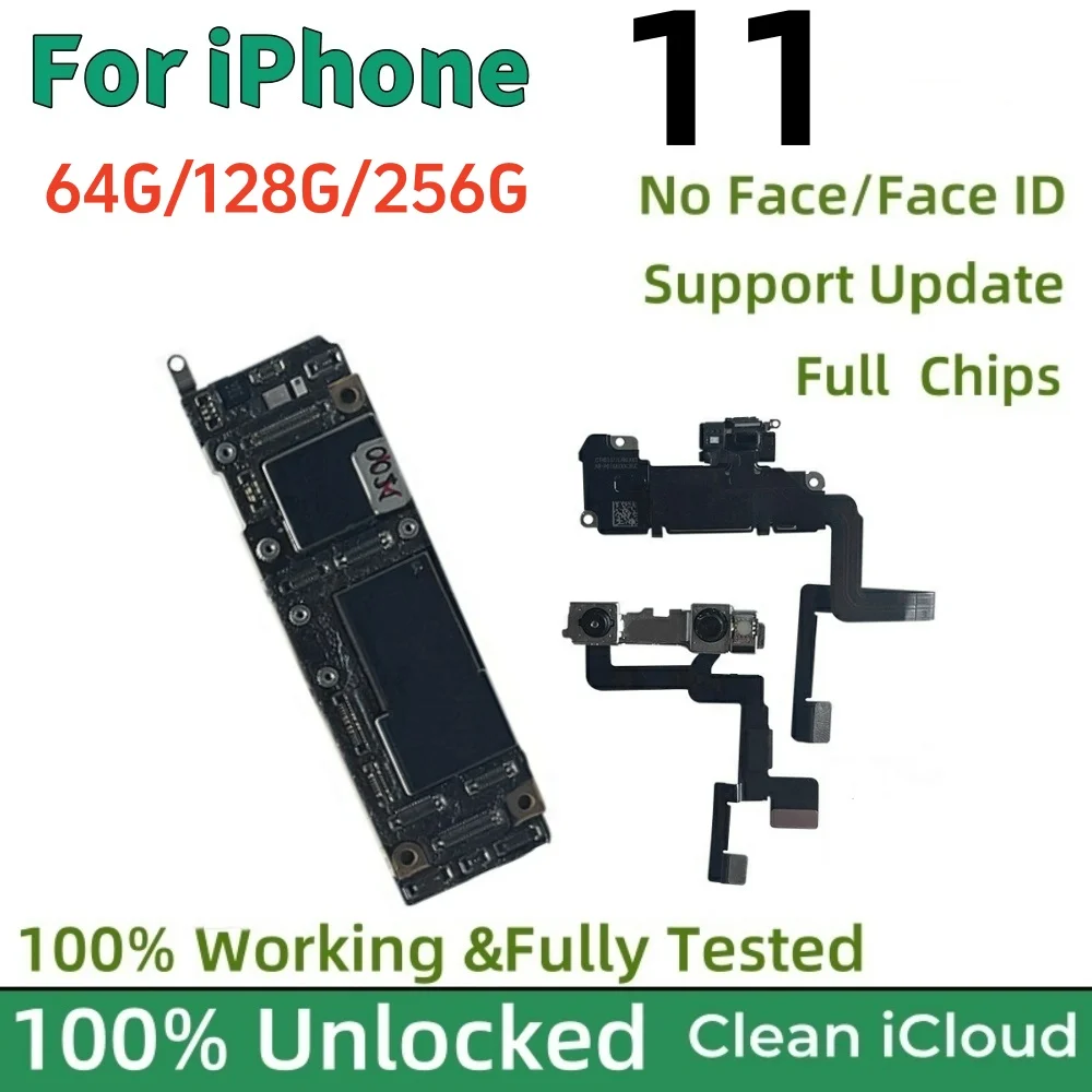 Fully Tested 100% Unlocked Mainboard Clean iCloud For iPhone 11 Motherboard with/No Face ID Support iOS Update Logic Board