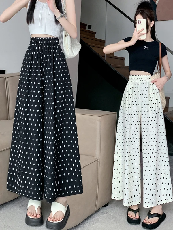 Pantaloni estivi sottili a gamba larga Gonna da donna in seta di ghiaccio allentata dimagrante drappeggiata di grandi dimensioni A-Line Fata f Gonna Pantaloni Pantaloni casual