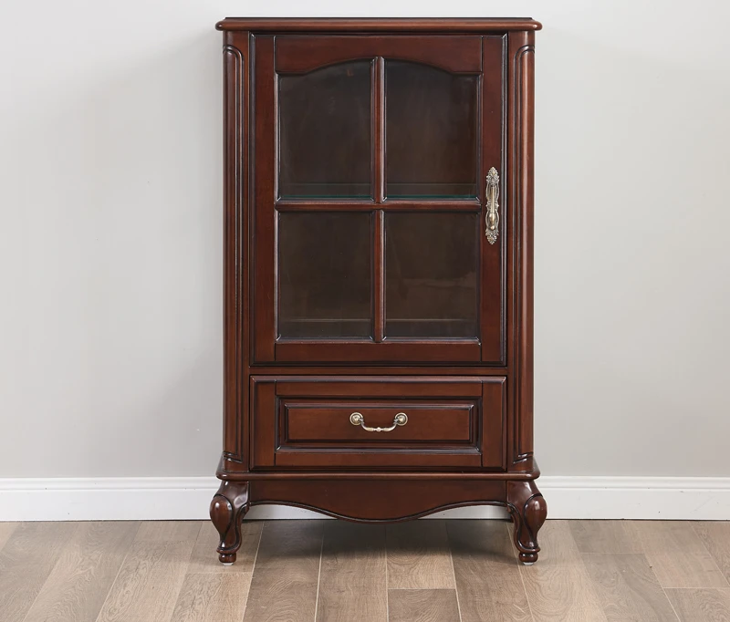 American-Style Solid Wood Wine Cabinet Living Room High and Low Wine Cabinet Luxury Display Cabinet European-Style Assembled