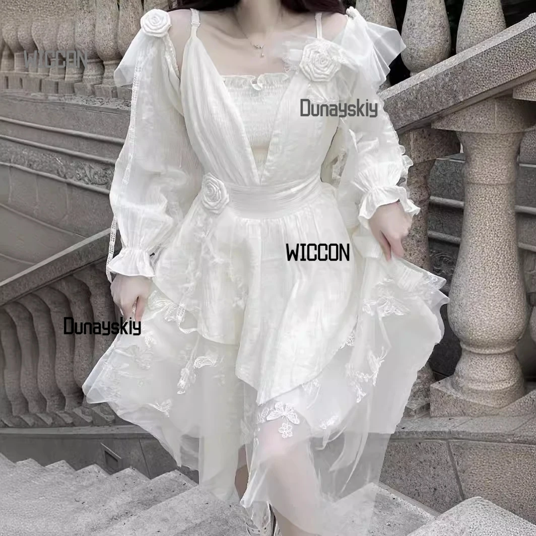 Jirai Kei استراحة الشاي اليابانية الفرنسية لوليتا فستان المرأة تأثيري ازياء Kawaii الأبيض أنيقة القوطية الشرير كول حفلة الهالوين