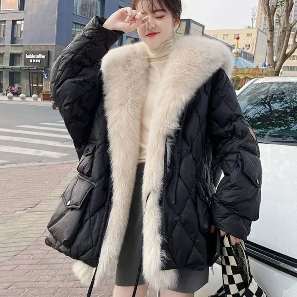 2024 New young Warm Imitation Fox Wool Cotton-padded Jacket Female Fleece Cotton-padded Jacket Long Fashion School To Overcome.