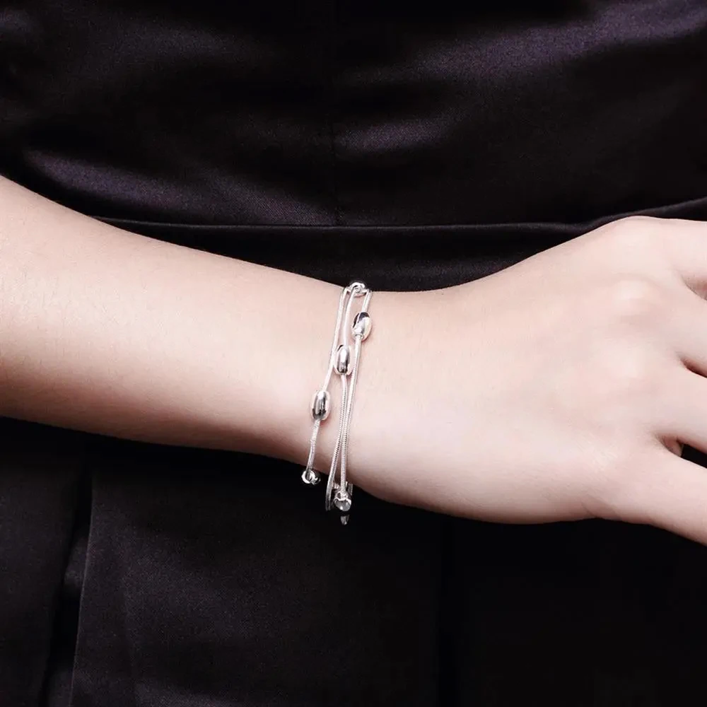 925 sterling silver elegant Snake chain beads Bracelets for women Fashion Party Wedding Accessories Jewelry Christmas Gifts