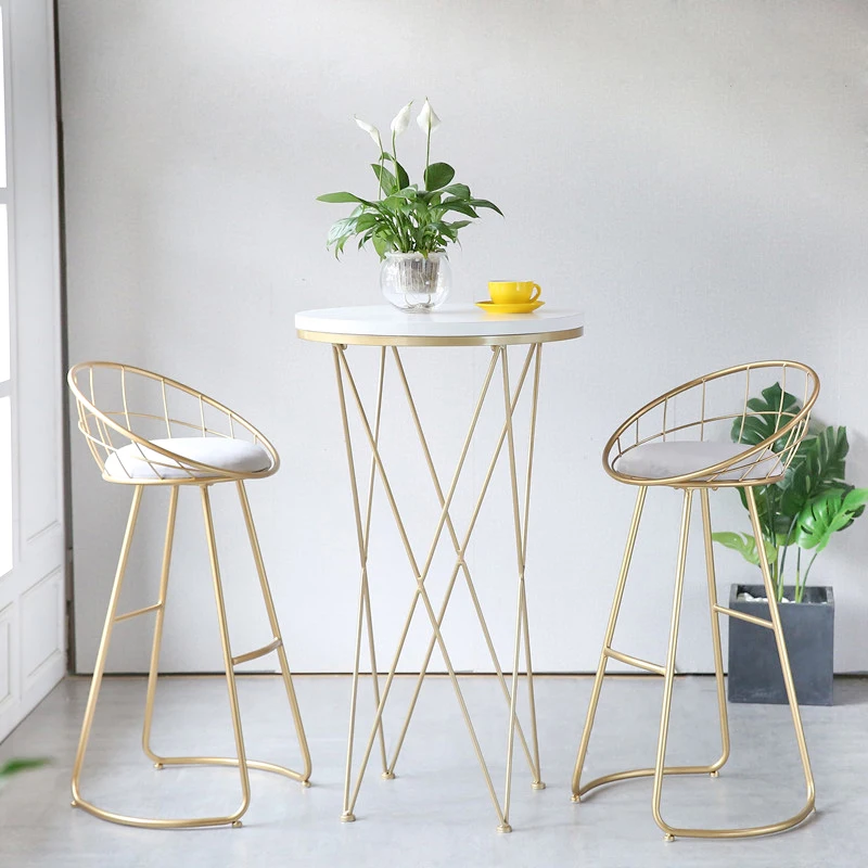 Modern Minimalist Bar Chairs Kitchen High Stool Milk Tea Shop Nordic Metal Barstool Home Bar Counter Backrest Chair Furniture