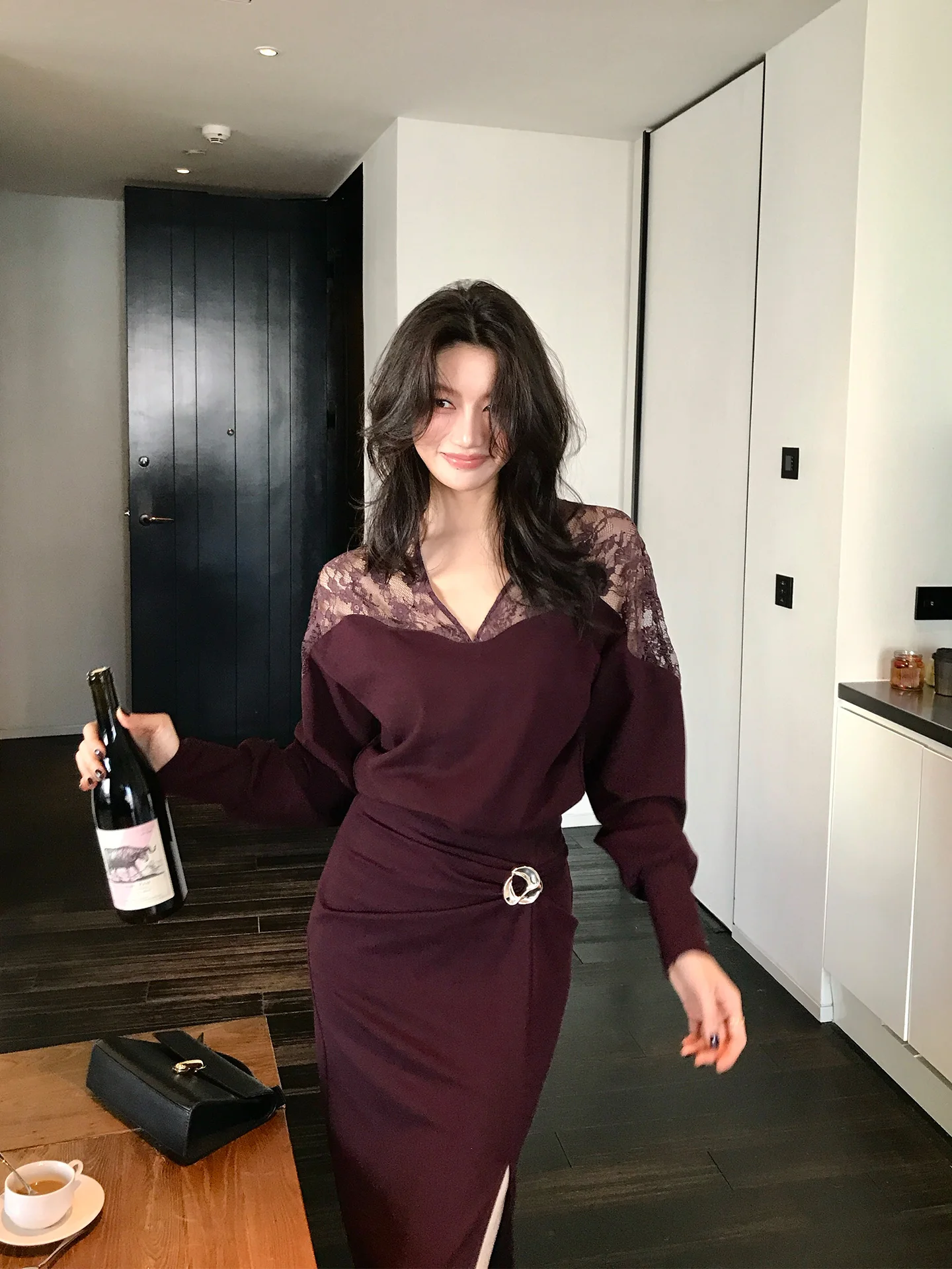 

Комплект Dragon Xier: винтажная юбка с кружевными вставками и эффектом похудения, элегантный плиссированный дизайн, повседневная спортивная одежда с длинным рукавом для женщин