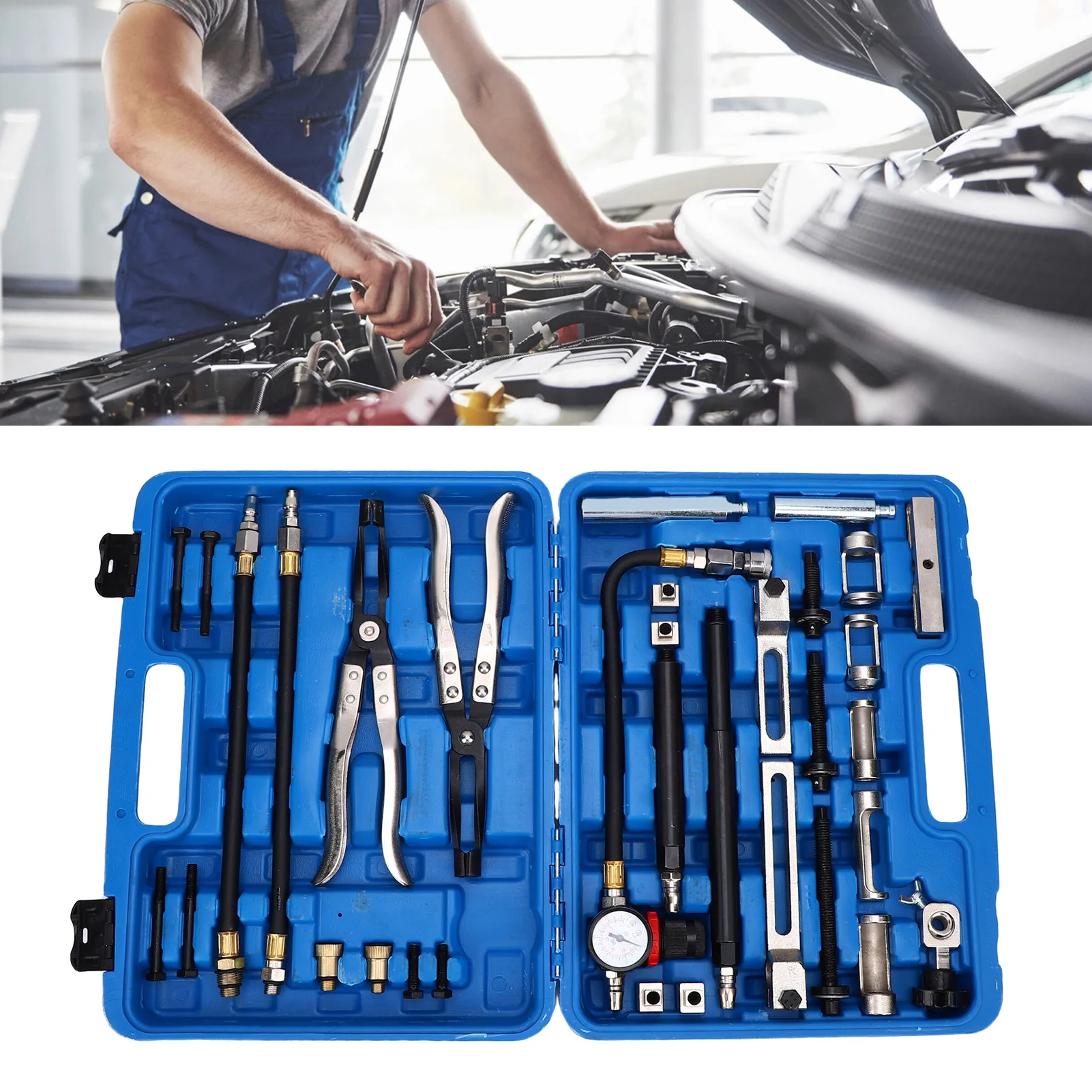 Valve Spring Compressor Removal Tool Set High Hardness Alloy Steel Cylinder Head Valve Oil Seal Tool Kit