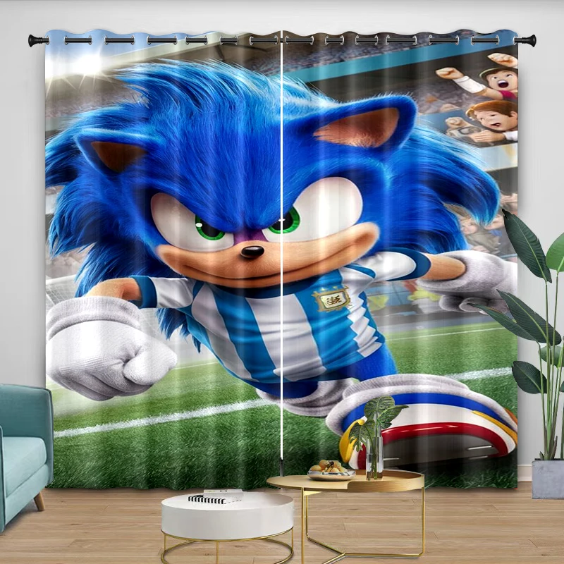 Curtains sonic Cartoon Digital Printing Curtain Bedroom Living Kitchen Protect from light Thread the rod through Care 2 Piece view 4