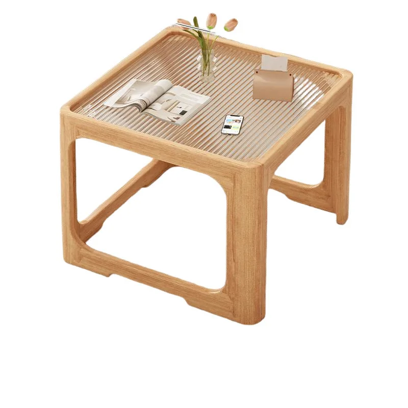 

All solid wood glass coffee table simple household antique table living room balcony bedroom small apartment small tea table