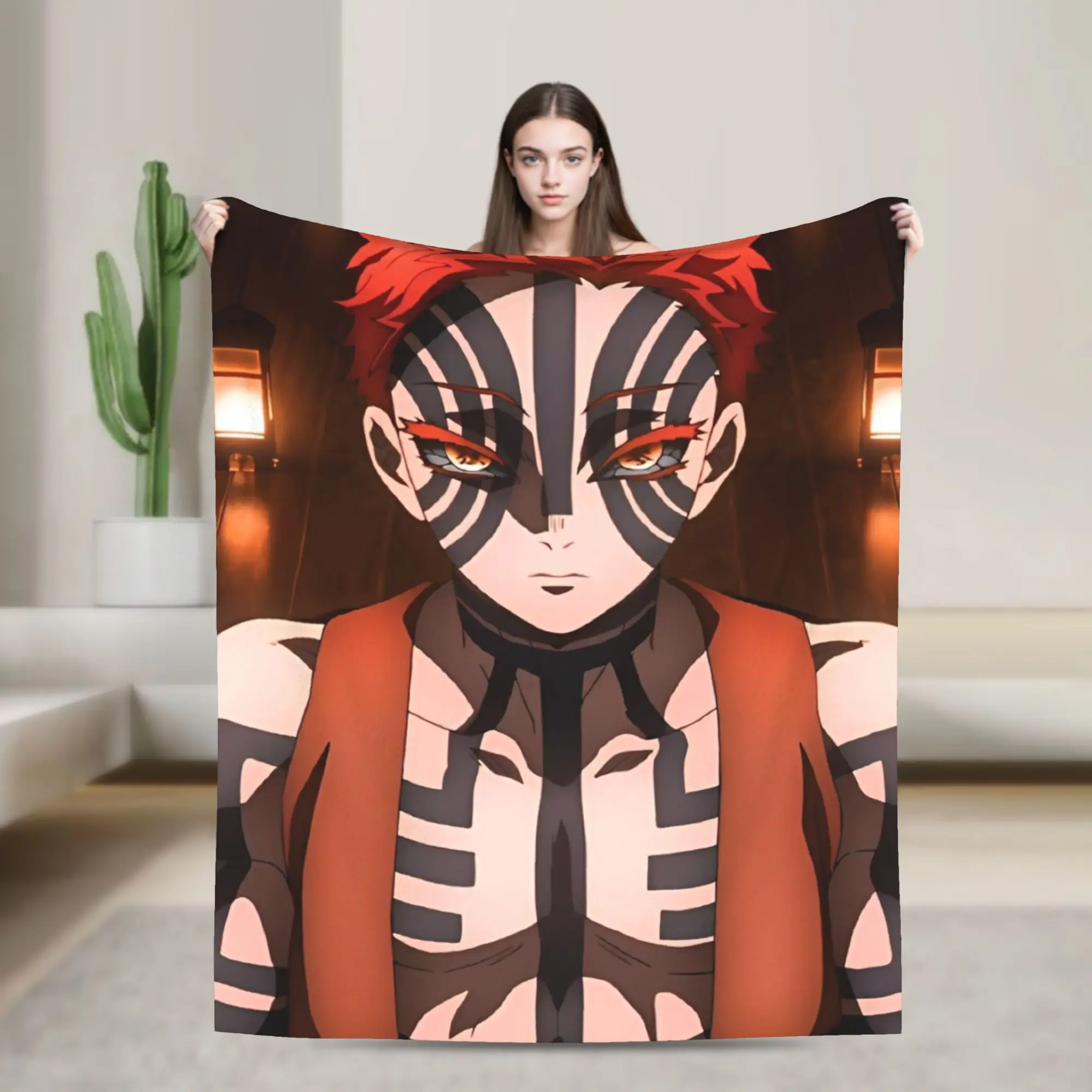 

Akaza Blanket Flannel Summer Air Conditioning Anime Kimetsu no Yaiba Breathable Soft Throw Blanket for Sofa Car Bedspreads