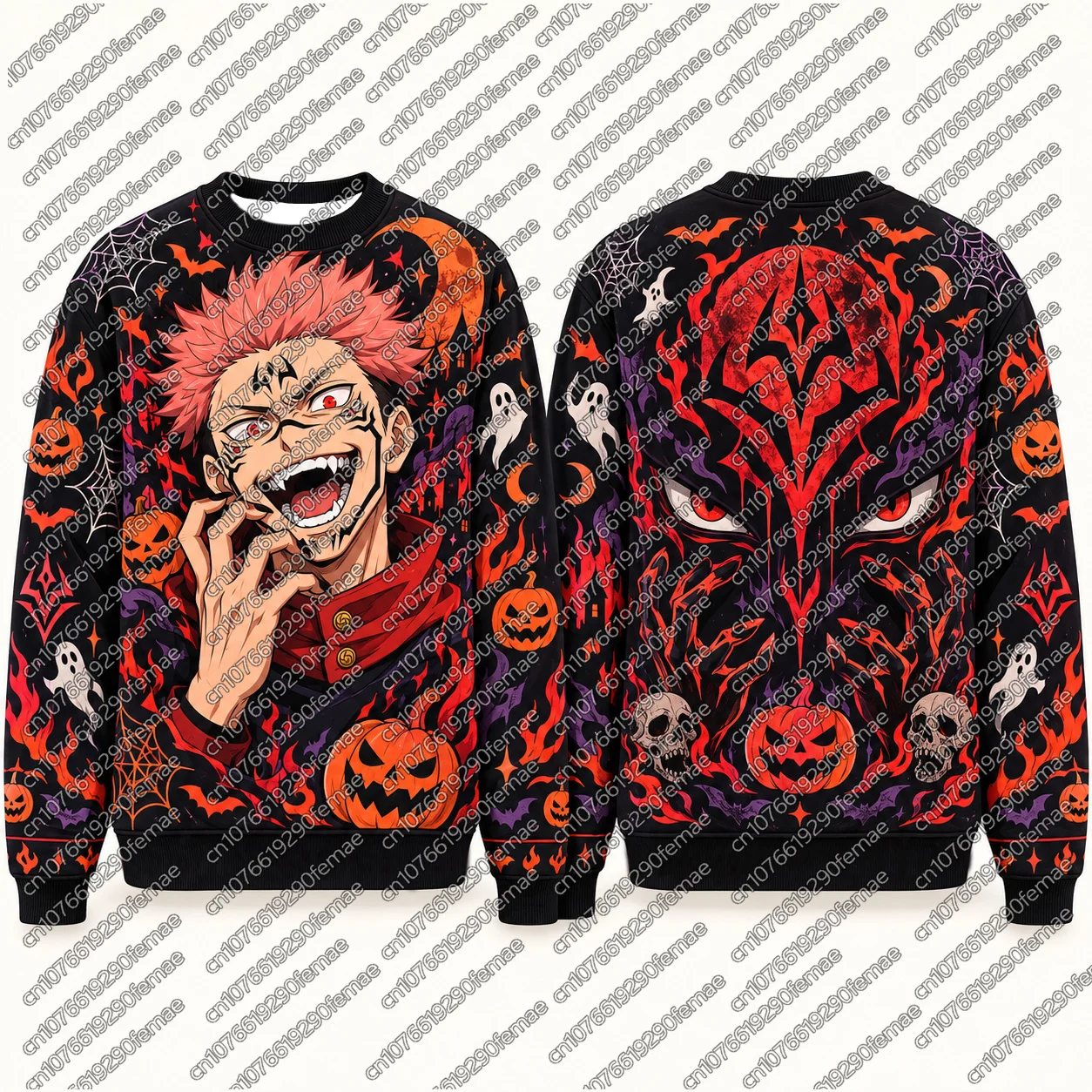 Halloween Ugly Sweater JUJUTSU KAISEN Sukuna 3D Full Print Sweatshirt Kids Autumn Spooky Pumpkin Ghost Bat Holiday Outerwear