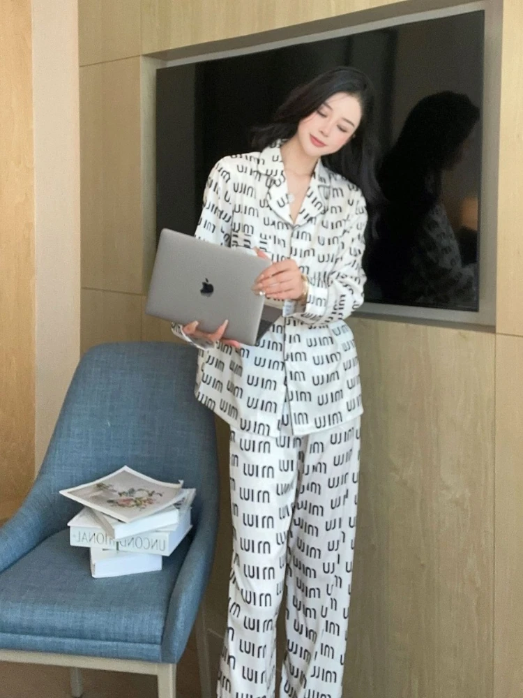 2024 Spring Pajamas Women\'s New Arrival Korean Style Big Brand Alphabet Printing Lazy Style Casual Loose Slimming Home Clothes