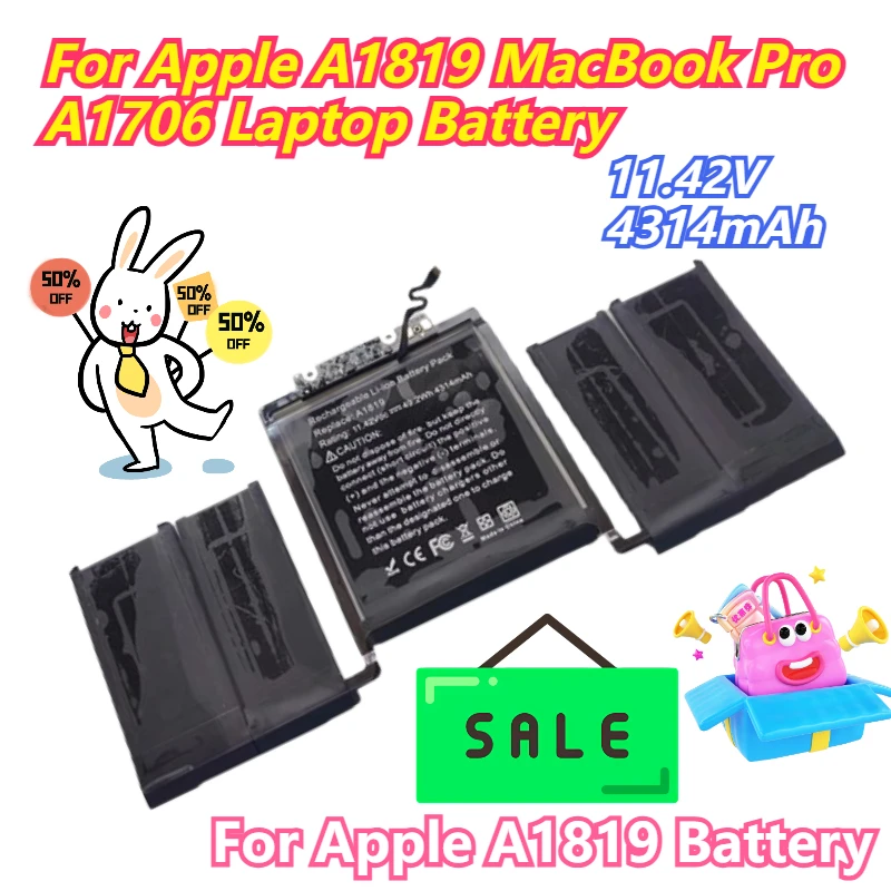 

11.42V 4314mAh for Apple A1819 MacBook Pro A1706 Laptop Battery