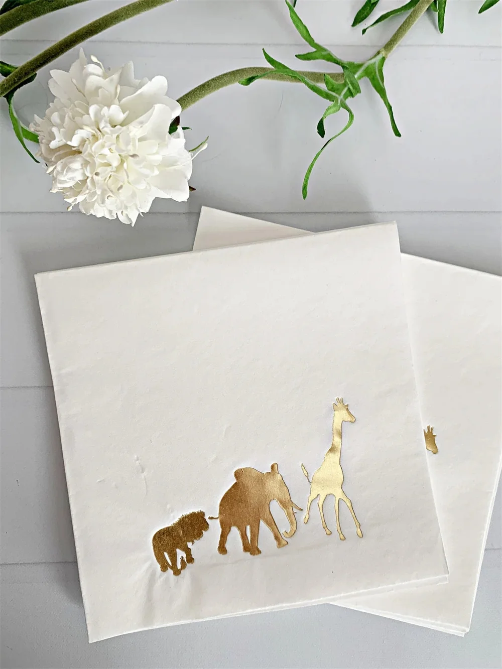 Safari Baby Shower Napkins - Luncheon Gold Foil on White