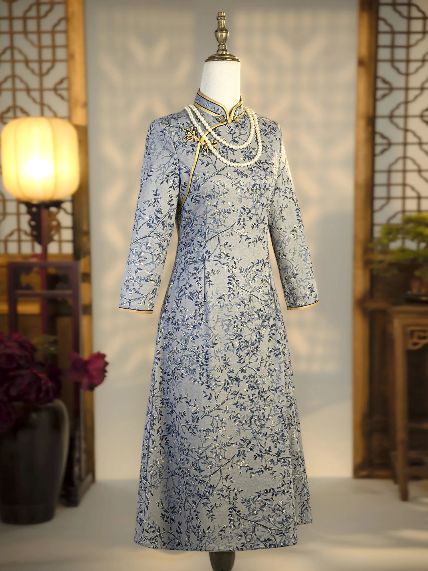 

Синяя вязаная юбка А-силуэта с длинным рукавом для женщин среднего возраста, модная, в стиле ретро, из полиэстеровой смеси, для повседневной носки