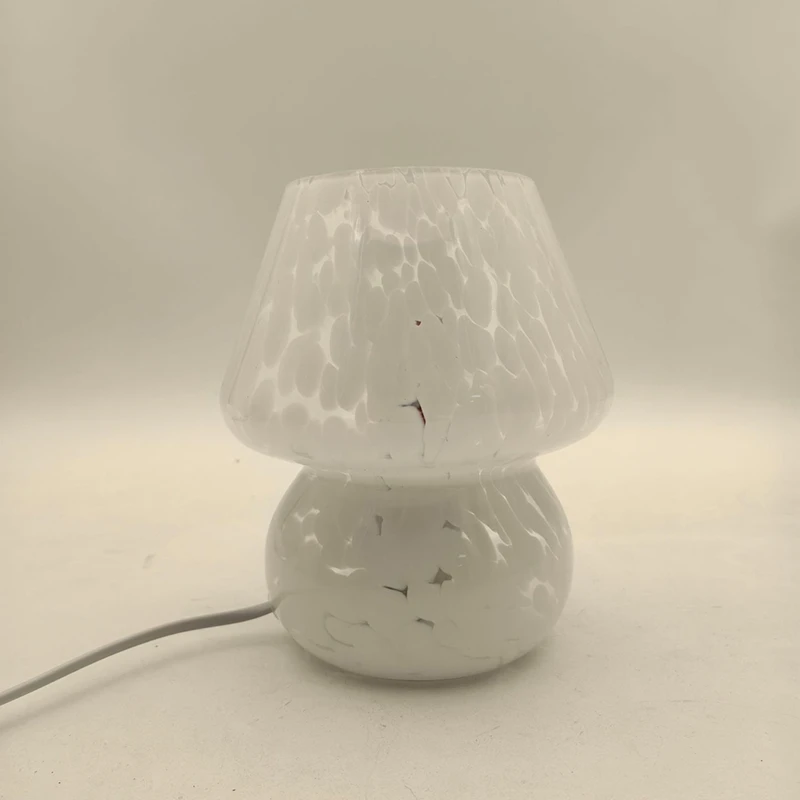 AC17-Mushroom Table Lamp Small Bedside Table Glass Lamp Translucent Glass Desk Lamp For Living Room US Plug