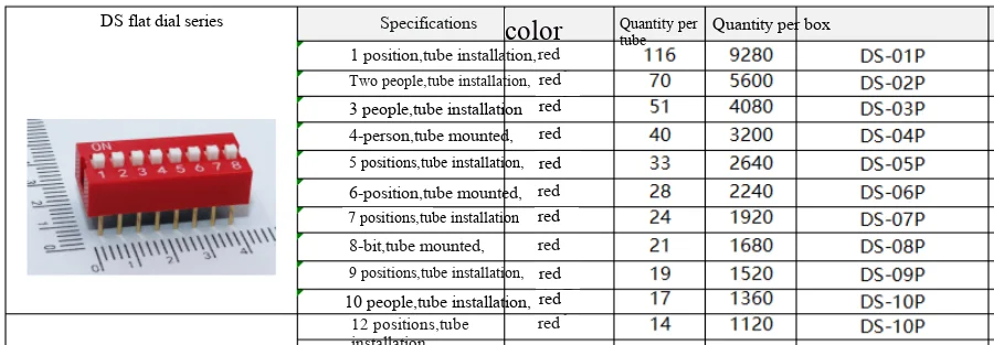 10 Stück, rot/blau, 2,54 mm, Drehregler, DS-1/2/3/4/5/6/7/8/9/10/12 Positionen, DIP, gerade Einsteckmontage, flacher Drehregler. – Detail 5