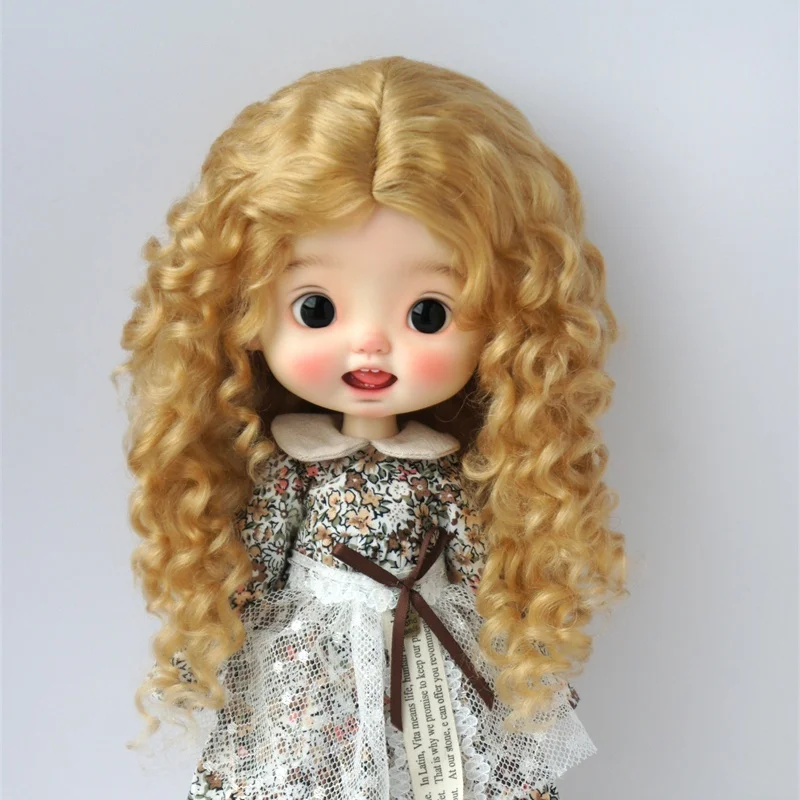 JD139L 10-11inch 26-28CM Long Mid Parting French Curls Mohair BJD Wigs  Blythes Combed Mohair Hair  18