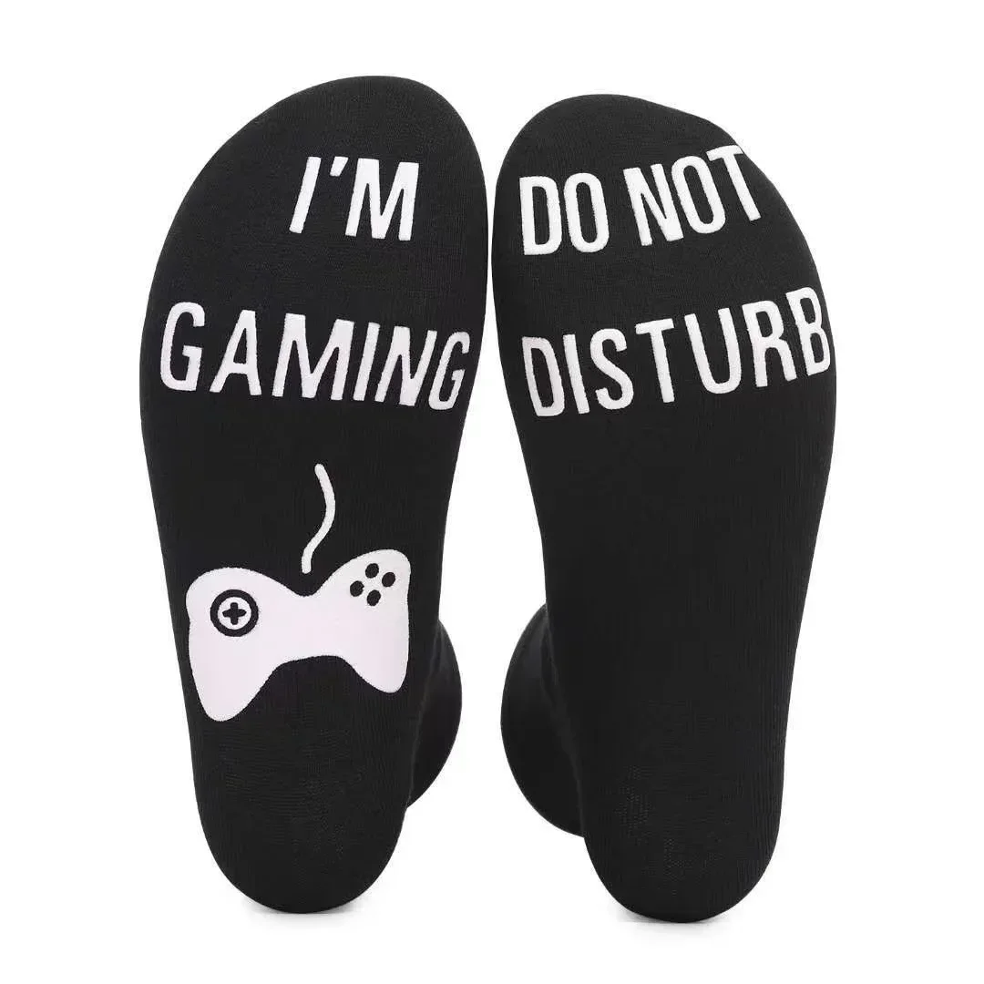 1 Pair I’m Gaming Dotnot Disturb  Glow Letter Vintage Patterned Harajuku Socks Tube Adhesive Socks Cotton Anti Slip Floor Socks