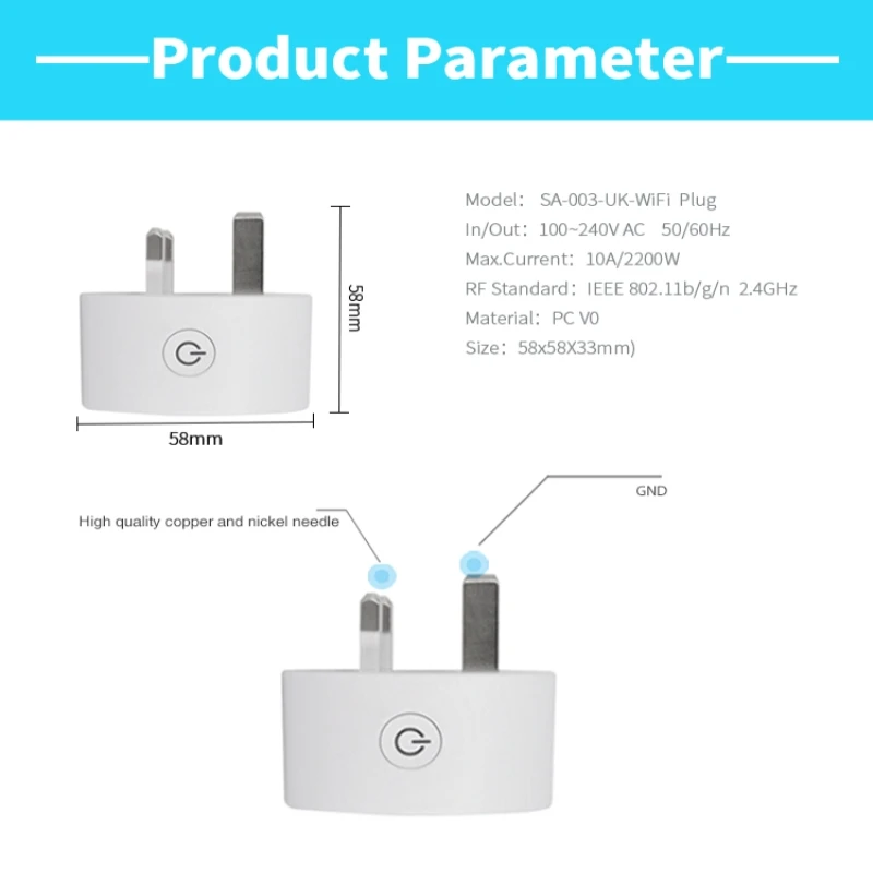 10-1PCS For EWeLink WiFi Smart Plug 10A 2.4G US UK Adaptor Wireless Remote Voice Control Monitor Outlet Timer Socket